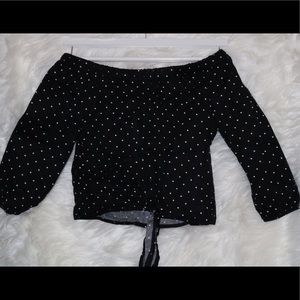 Off the Shoulder/Tie front Black Polka Dot Top